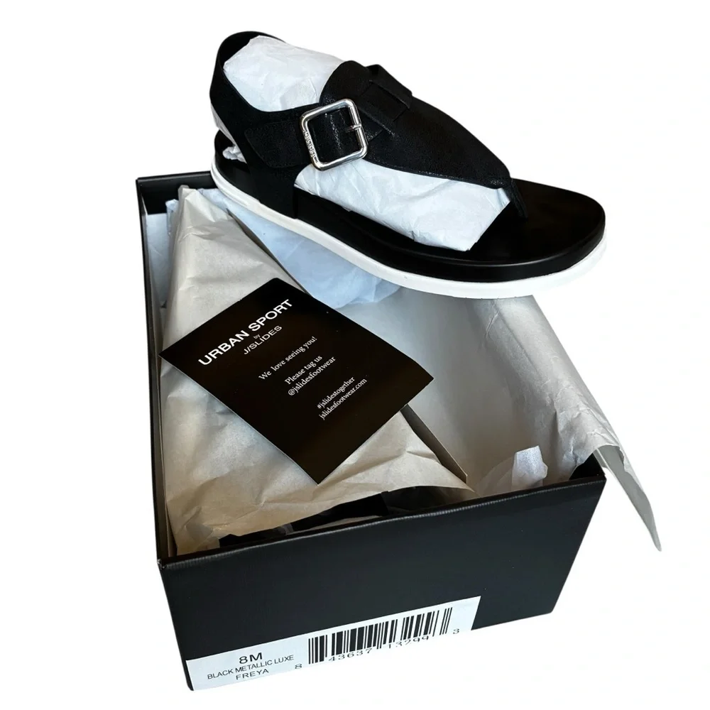 Urban Sport By J Slides Black Metallic Luxe Freya Size 8